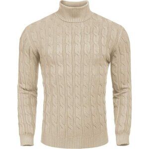 Men's Slim Fit Turtleneck Sweater Casual Twisted Knitted Pullover